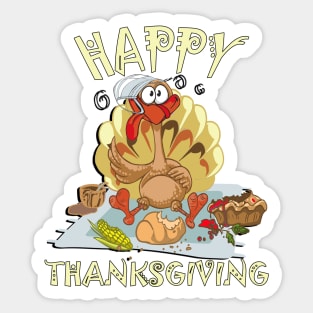 Thanksgiving Funny Turkey with Face Mask on his head Graphic Leaves and Pumpkin Pie Autumn Design Happy Thanksgiving Sticker